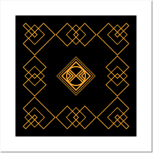 Art déco style geometric black and gold pattern Posters and Art